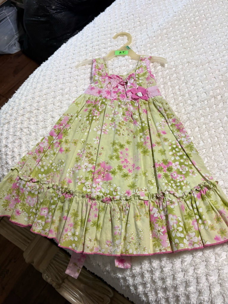 Vintage Jona Michelle Lime Green And Pink Floral Ruffle Dress